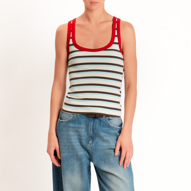 Haveone-Top a righe cotone riciclato - rosso/moro/acqua