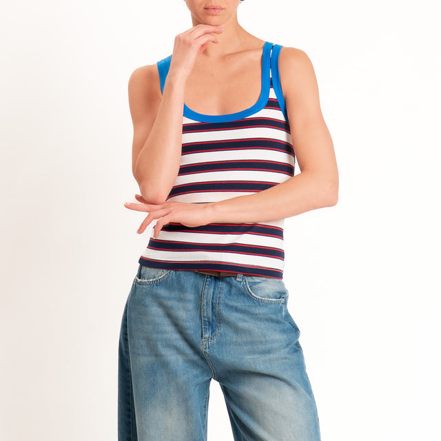 Haveone-Top a righe cotone riciclato - royal/latte/blu