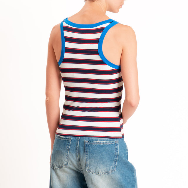 Haveone-Top a righe cotone riciclato - royal/latte/blu