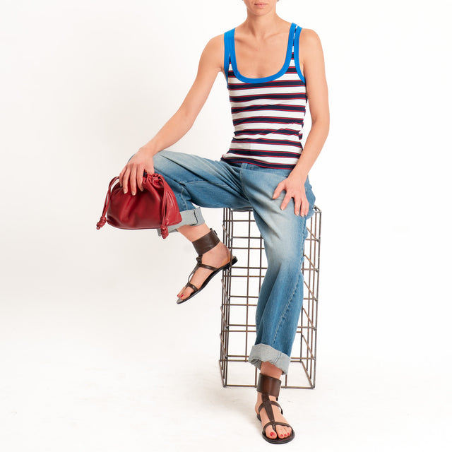Haveone-Top a righe cotone riciclato - royal/latte/blu