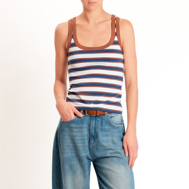 Haveone-Top a righe cotone riciclato - tabacco/blu/coccio
