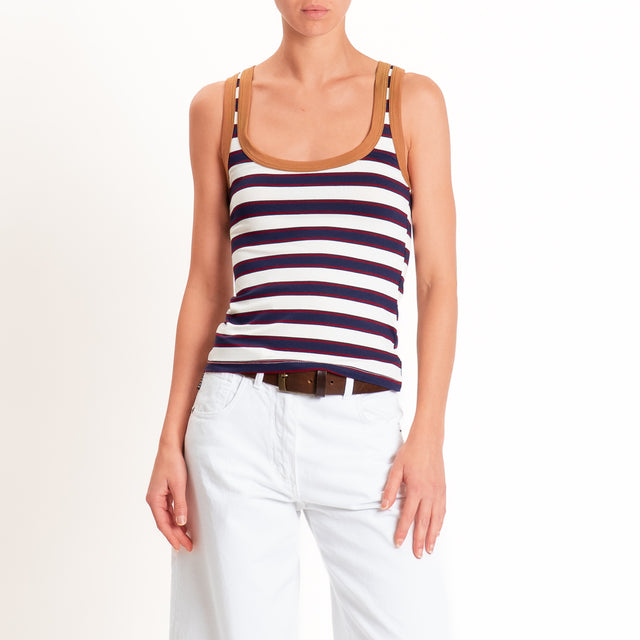 Haveone-Top a righe cotone riciclato - biscotto/blu/vino