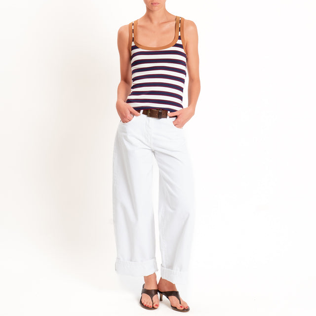 Haveone-Top a righe cotone riciclato - biscotto/blu/vino
