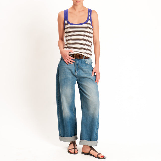 Haveone-Top a righe cotone riciclato - viola/burro/moro