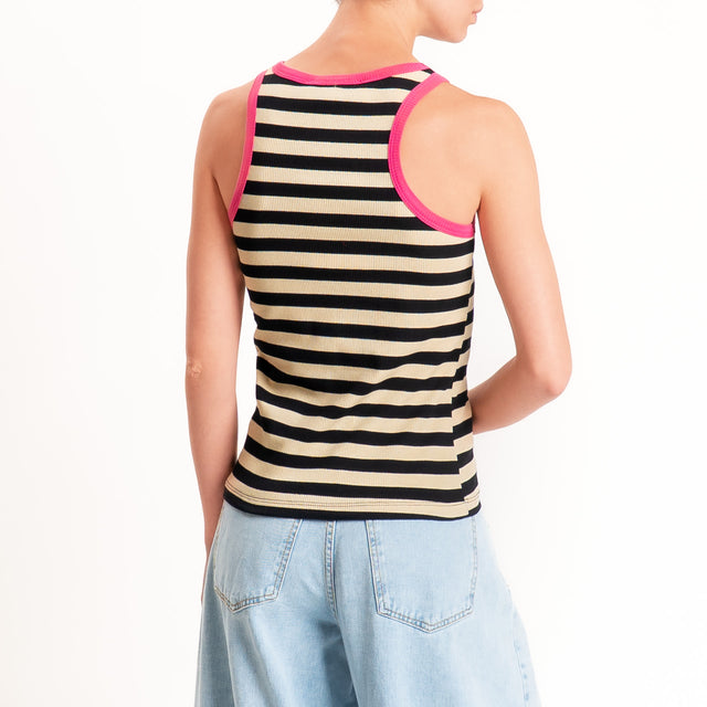 Haveone-Top a righe bordi contrasto cotone ricicla - fucsia/burro/nero