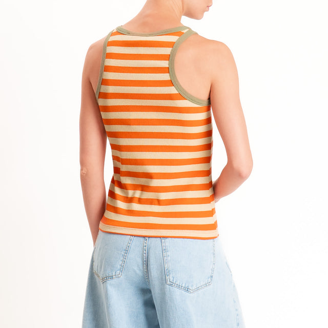 Haveone-Top a righe bordi contrasto cotone ricicla - militare/burro/arancio