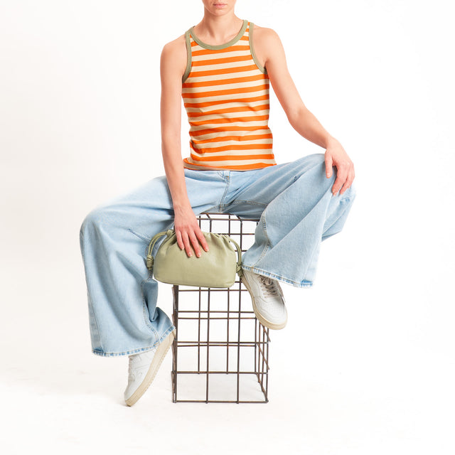 Haveone-Top a righe bordi contrasto cotone ricicla - militare/burro/arancio