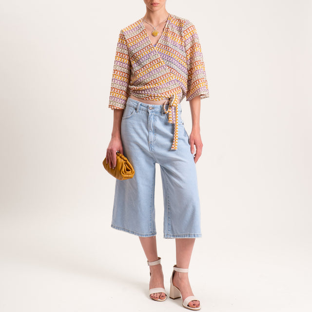 Haveone-Cardigan traforato fantasia optical - sand/orange/senape