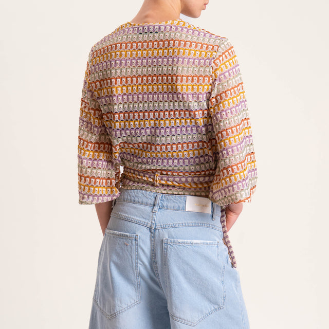 Haveone-Cardigan traforato fantasia optical - sand/orange/senape
