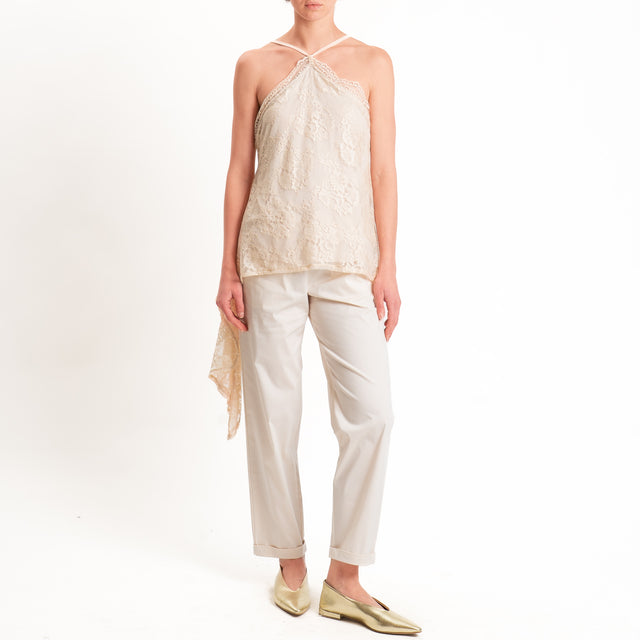 Haveone-Top asimmetrico in pizzo - beige