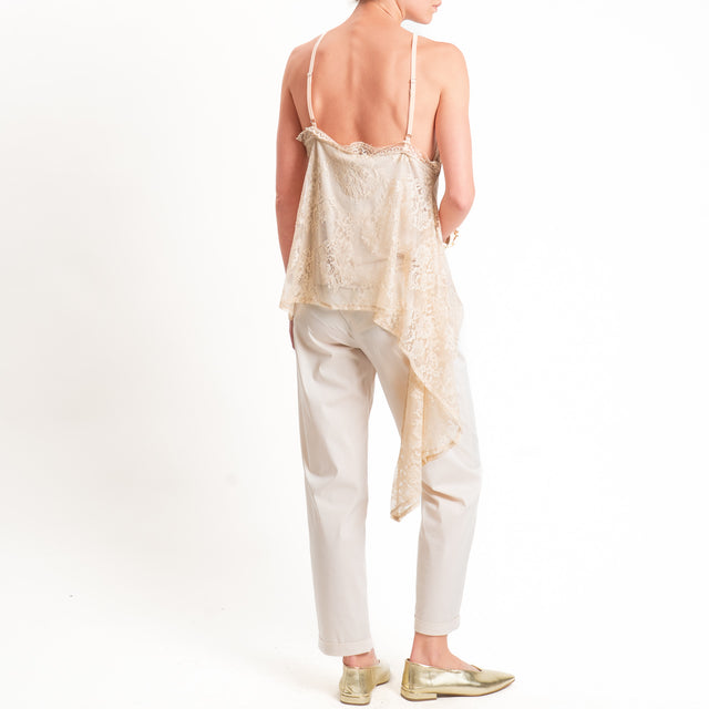 Haveone-Top asimmetrico in pizzo - beige