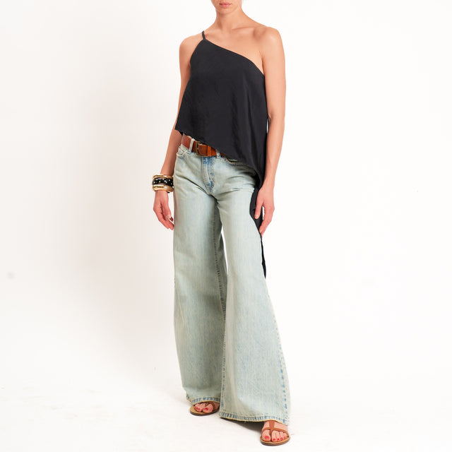 Haveone-Top monospalla asimmetrico tessuto modal - nero