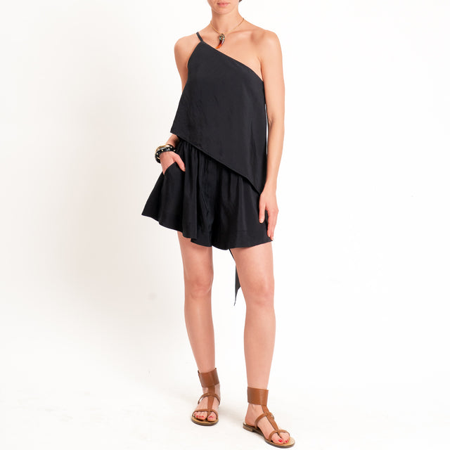 Haveone-Top monospalla asimmetrico tessuto modal - nero