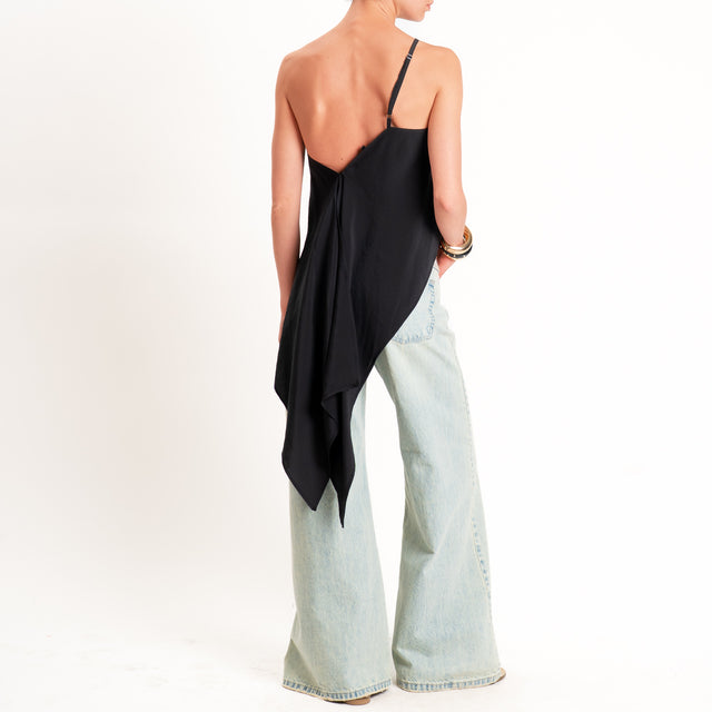 Haveone-Top monospalla asimmetrico tessuto modal - nero