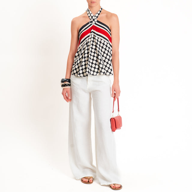 Haveone-Top pois scollo halter - nero/burro/rosso