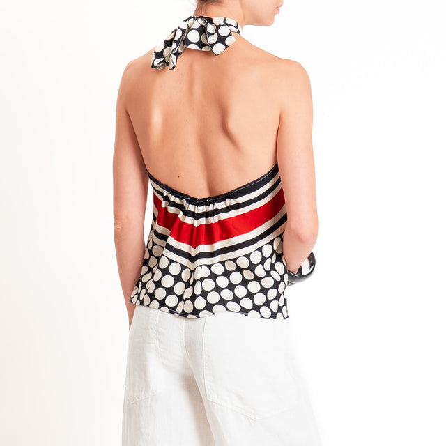 Haveone-Top pois scollo halter - nero/burro/rosso