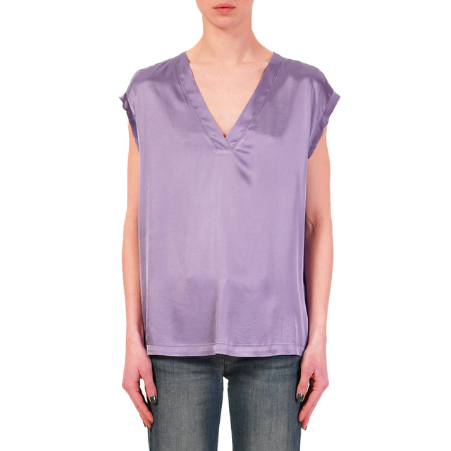 Haveone-Blusa satin scollo v elasticizzata - pervinca