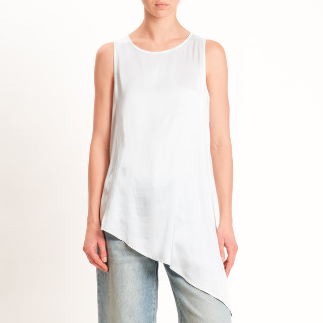 Haveone-Top satin asimmetrico bottone dietro - ghiaccio