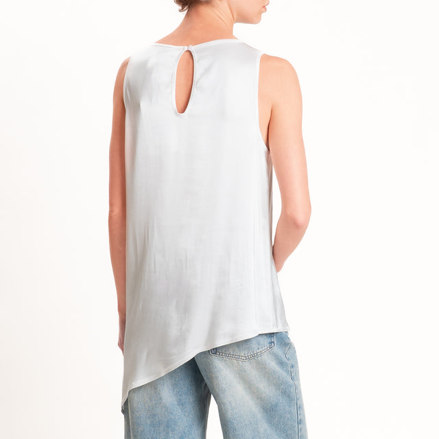 Haveone-Top satin asimmetrico bottone dietro - ghiaccio