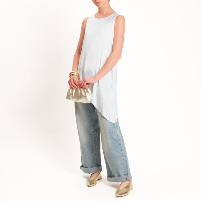 Haveone-Top satin asimmetrico bottone dietro - ghiaccio