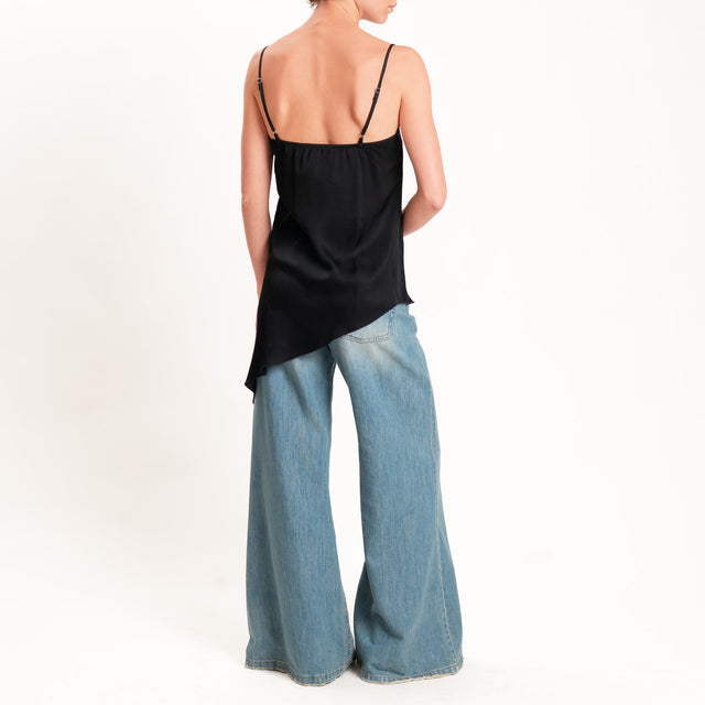 Haveone-Top asimmetrico in satin bretelle regolabili - Nero