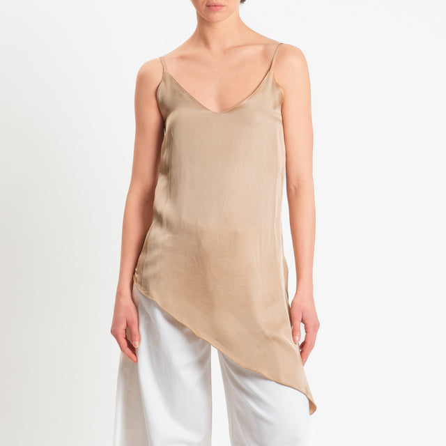 Haveone-Top asimmetrico in satin bretelle regolabi - beige