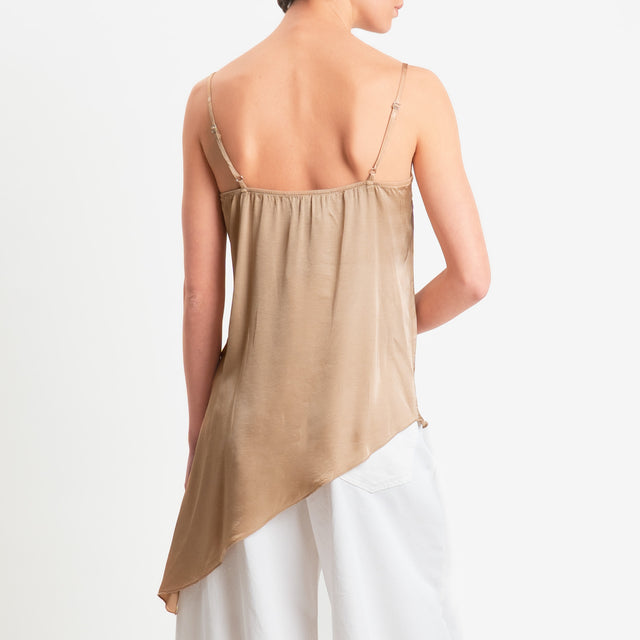 Haveone-Top asimmetrico in satin bretelle regolabili - beige