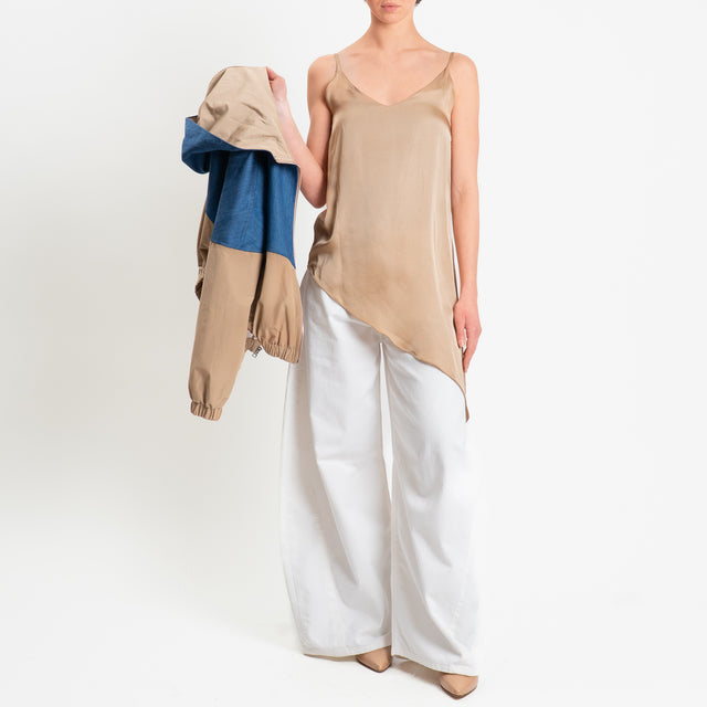 Haveone-Top asimmetrico in satin bretelle regolabi - beige
