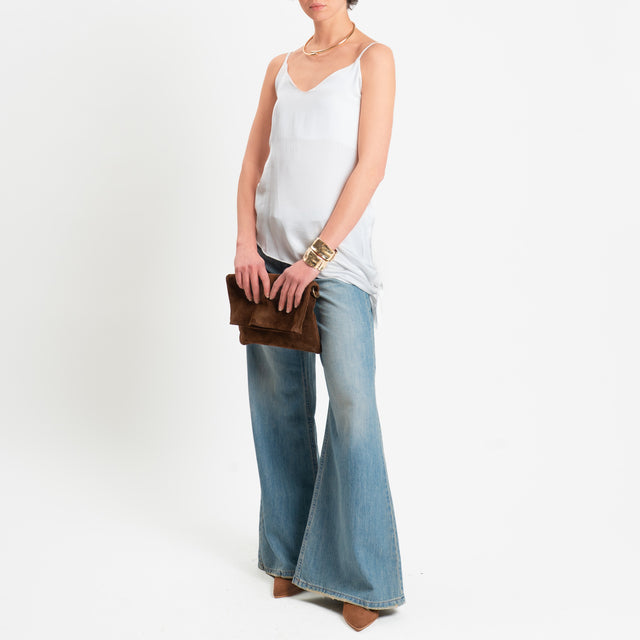 Haveone-Top asimmetrico in satin bretelle regolabili - bianco