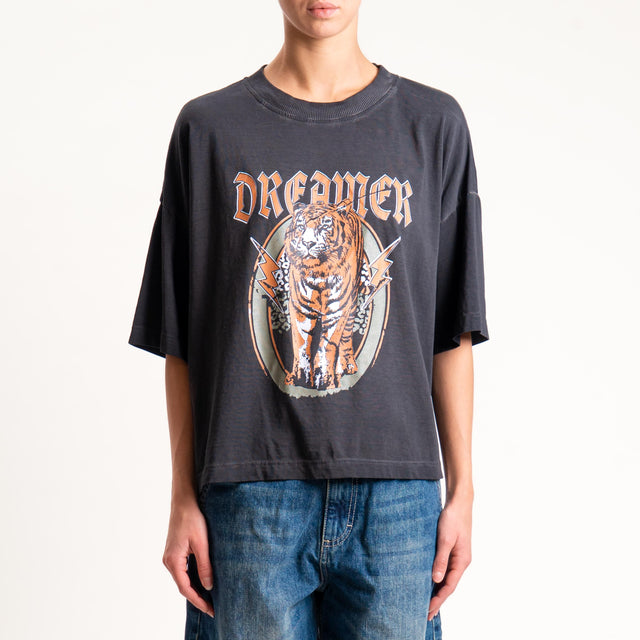 Haveone- T-shirt stampa tigre stone washed - antracite