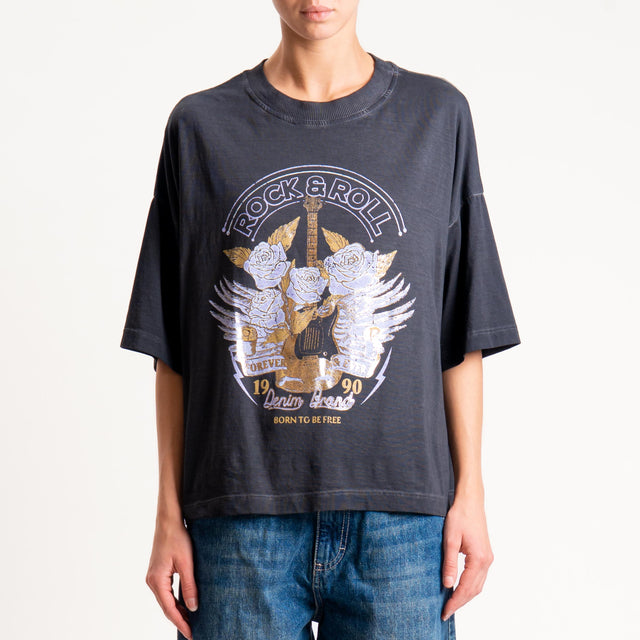 Haveone-T-shirt stampa rose stone washed - antracite