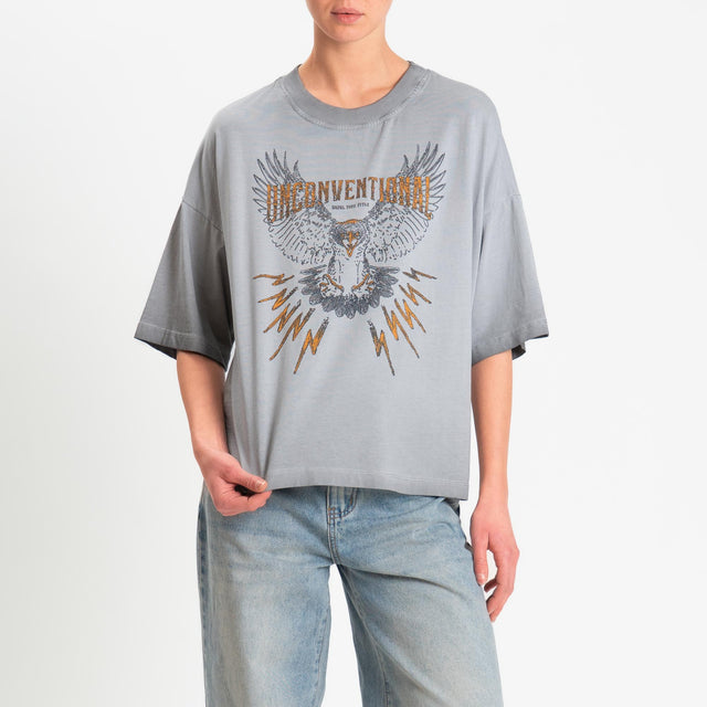 Haveone-T-shirt stampa aquila stone washed - grigio