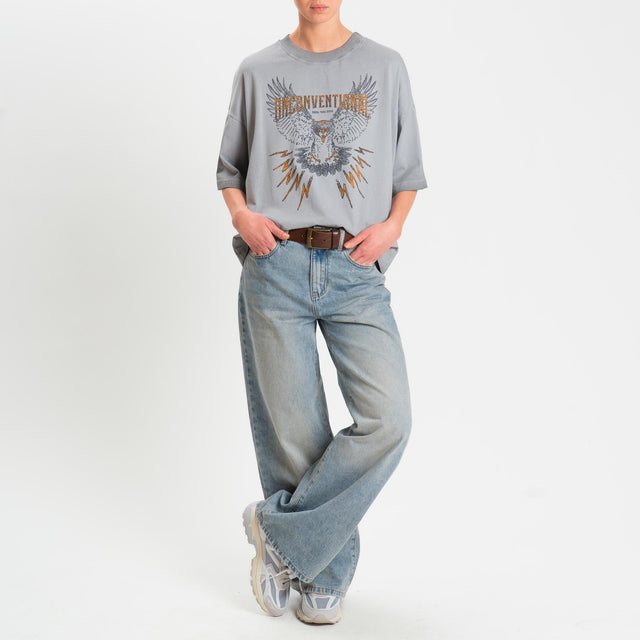Haveone-T-shirt stampa aquila stone washed - grigio