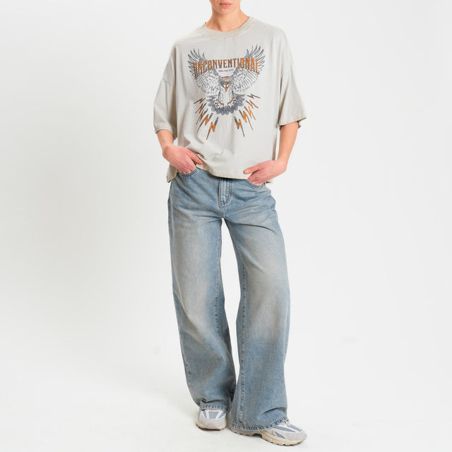 Haveone-T-shirt stampa aquila stone washed - sabbia