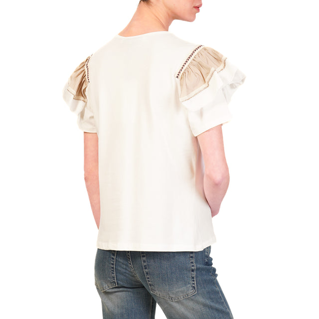 Camiseta Haveone con mangas con volantes - Blanco/Beige/Blanco
