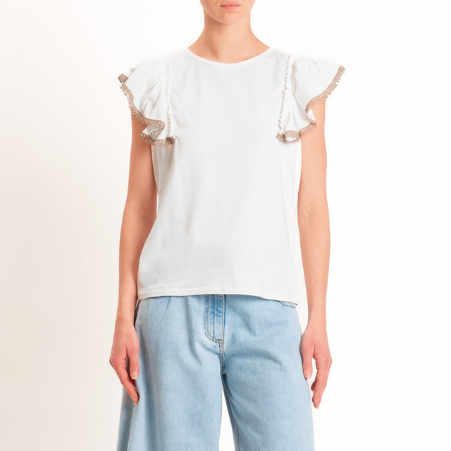 Haveone-T-shirt con volant - panna/moro