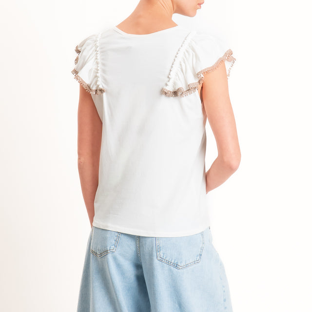 Haveone-T-shirt con volant - panna/moro