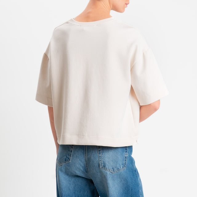 Haveone-Felpa girocollo mezza manica - panna