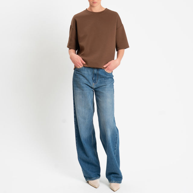 Haveone-Felpa girocollo mezza manica - cioccolato