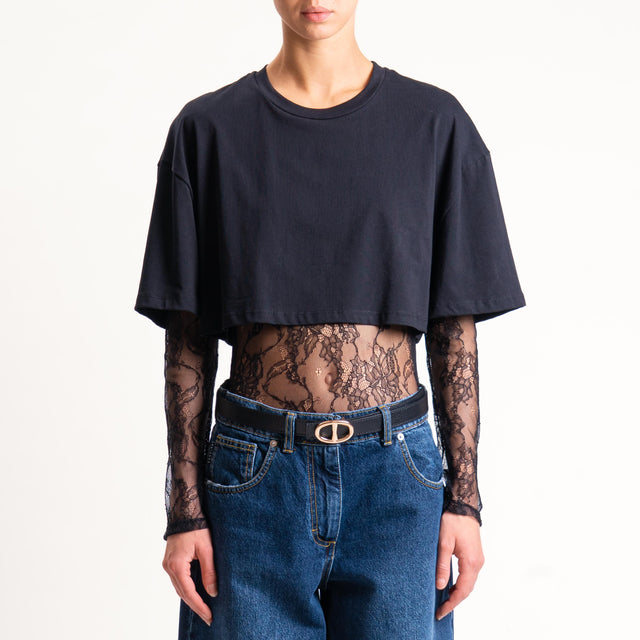 Haveone- Body in pizzo doppio tessuto - Nero