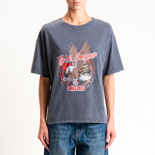 Haveone- T-shirt stampa aquila stone washed - grigio