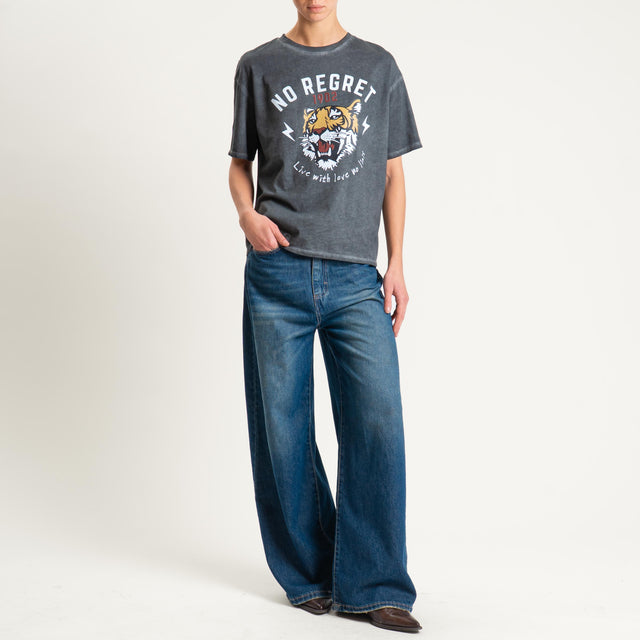 Haveone-T-shirt tiger "NO REGRET" - nero
