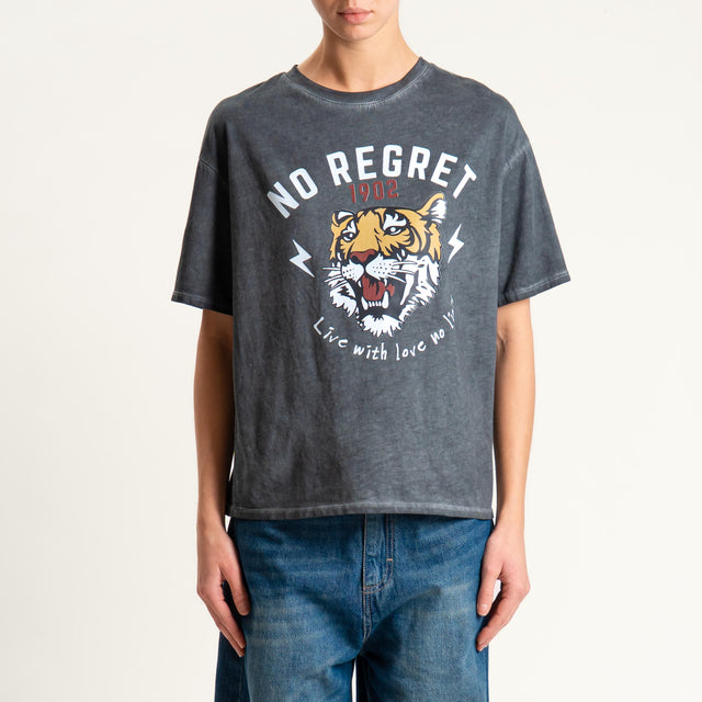 Haveone-T-shirt tiger "NO REGRET" - nero