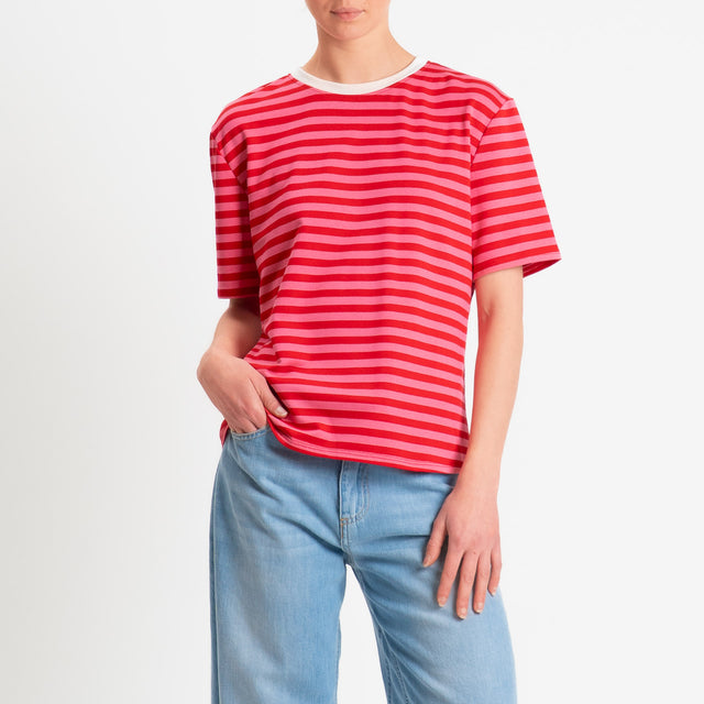 Haveone-T-shirt a righe mezza manica - bianco/cipria/fucsia