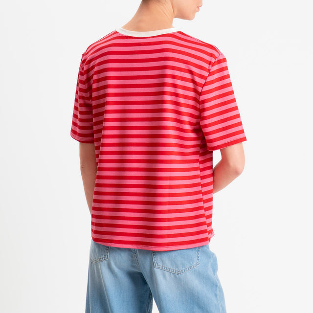 Haveone-T-shirt a righe mezza manica - bianco/cipria/fucsia
