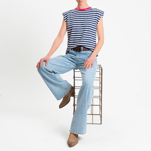 Haveone-T-shirt a righe con spalline - fucsia/bianco/blu