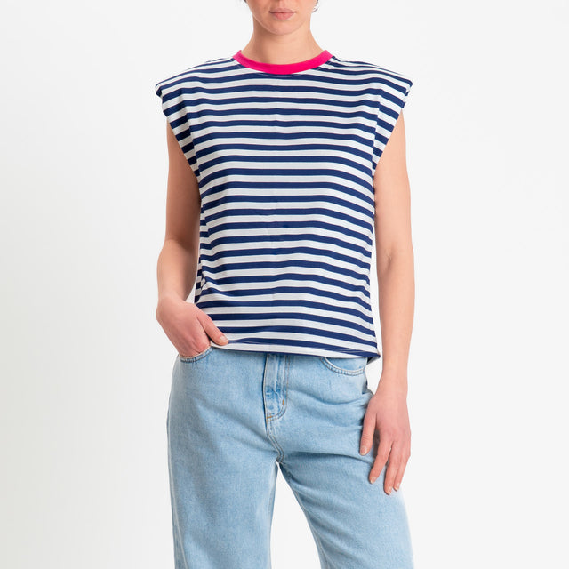 Haveone-T-shirt a righe con spalline - fucsia/bianco/blu