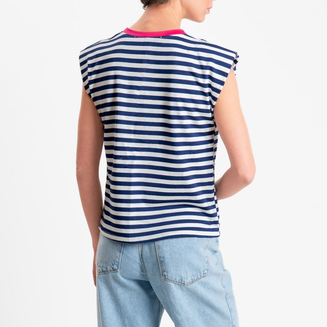 Haveone-T-shirt a righe con spalline - fucsia/bianco/blu