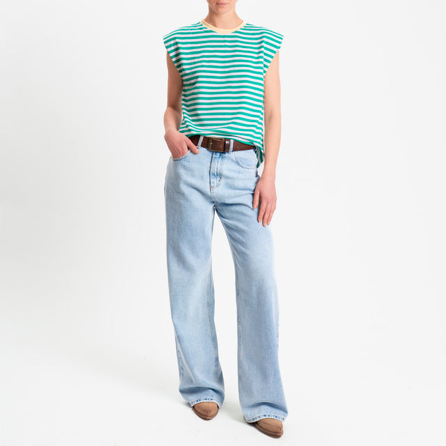 Haveone-T-shirt a righe con spalline - giallo/verde/bianco