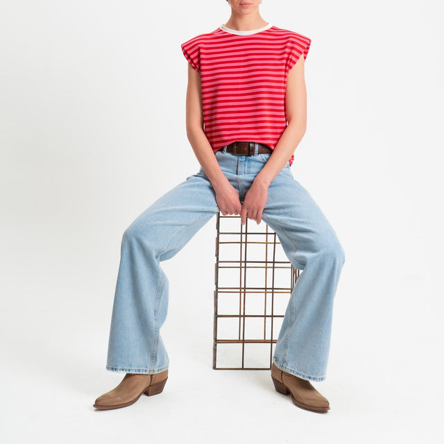 Haveone-T-shirt a righe con spalline - bianco/cipria/fucsia